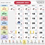 Singapore Calendar 新加坡日历 Jan 2027