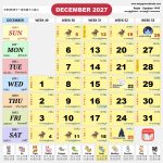 Singapore Calendar 新加坡日历 Dec 2027